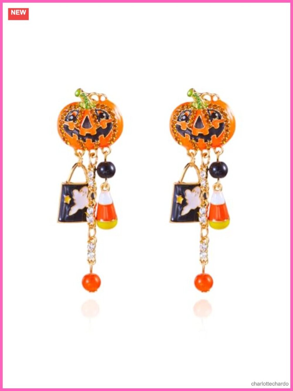 Pumpkin Ghost Dangle Earrings Rhinestone Drop Halloween Jewelry